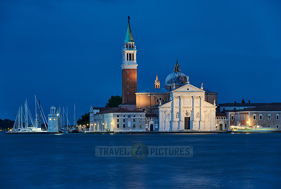 night shot of San Giorgio Maggiore viewed from the main island