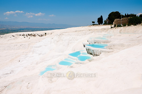 blue pools of Pamukkale travertine terraces