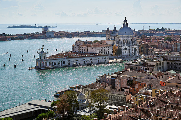 view from San Marco tower onto Basilica di Santa Maria della Salute and Punta della Dogana