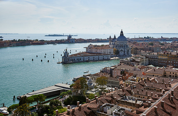 view from San Marco tower onto Basilica di Santa Maria della Salute and Punta della Dogana