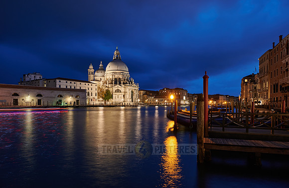 night shot of illuminated Basilica di Santa Maria della Salute