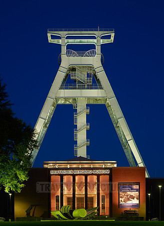 night shot of illuminated German mining museum, Bochum