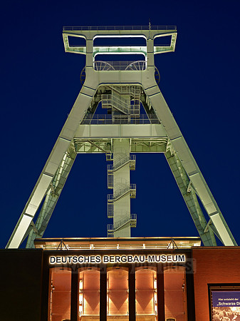 night shot of illuminated German mining museum, Bochum
