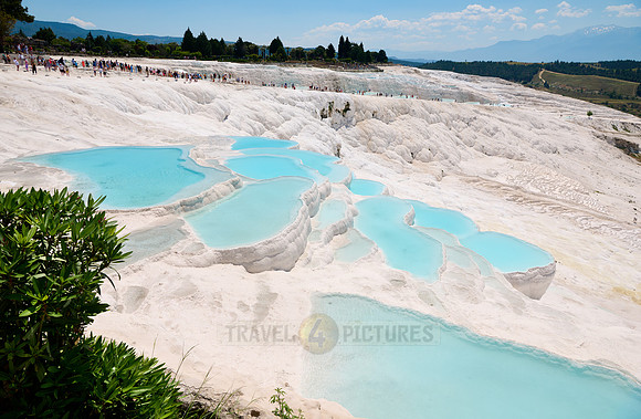 blue pools of Pamukkale travertine terraces