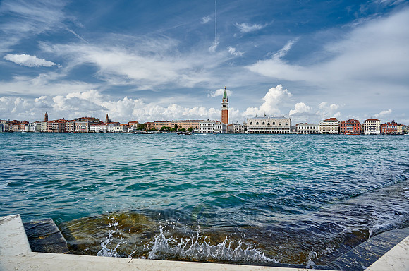 cityscape with Doge's Palace and St Mark's Tower as seen from San Giorgio Maggiore