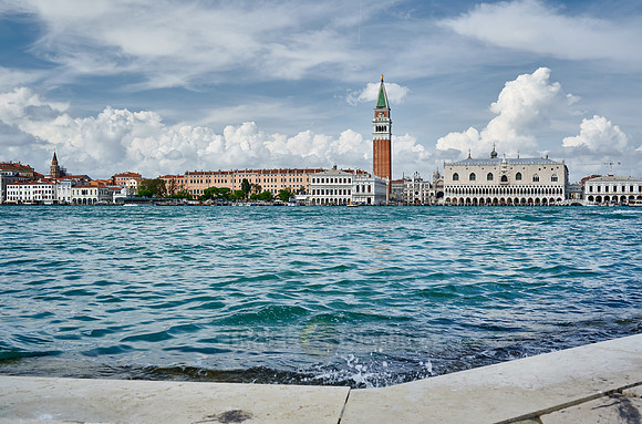 cityscape with Doge's Palace and St Mark's Tower as seen from San Giorgio Maggiore