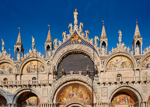 facade detail of St Mark's Basilica or Basilica di San Marco