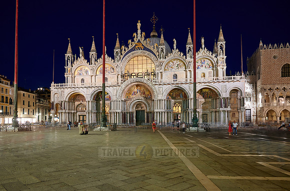 illuminated famous St Mark's Basilica or Basilica di San Marco