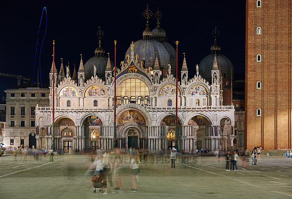 illuminated famous St Mark's Basilica or Basilica di San Marco