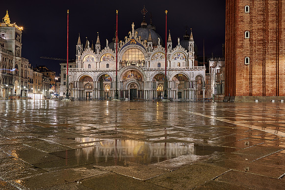 illuminated famous St Mark's Basilica or Basilica di San Marco