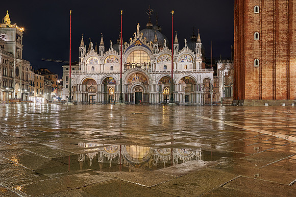 illuminated famous St Mark's Basilica or Basilica di San Marco