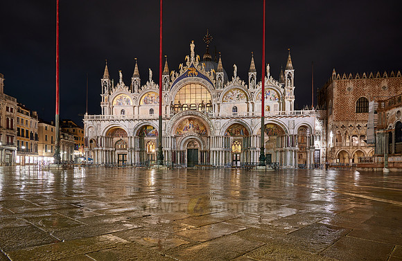 illuminated famous St Mark's Basilica or Basilica di San Marco