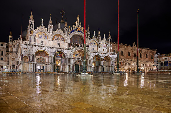 illuminated famous St Mark's Basilica or Basilica di San Marco
