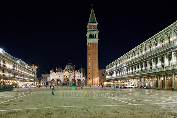 illuminated Piazza San Marco or St Mark's Square with St Mark's Basilica