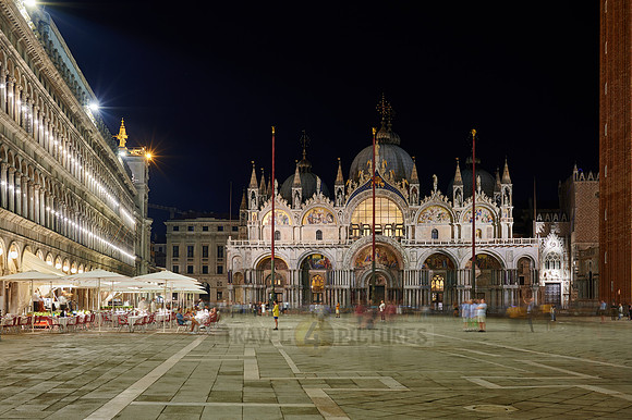 illuminated famous St Mark's Basilica or Basilica di San Marco
