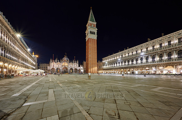 illuminated Piazza San Marco or St Mark's Square with St Mark's Basilica