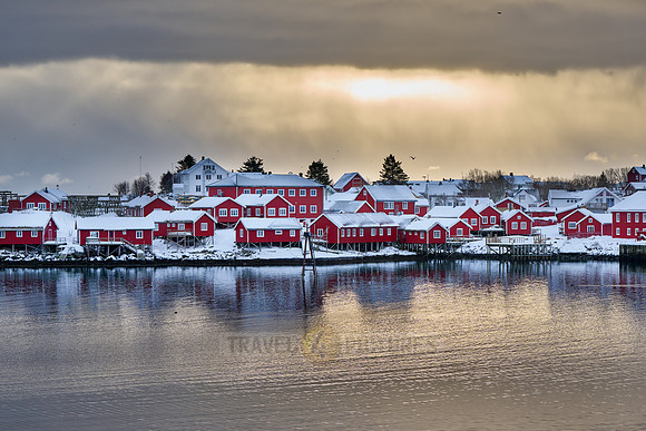 view of Reine at sunset, Lofoten