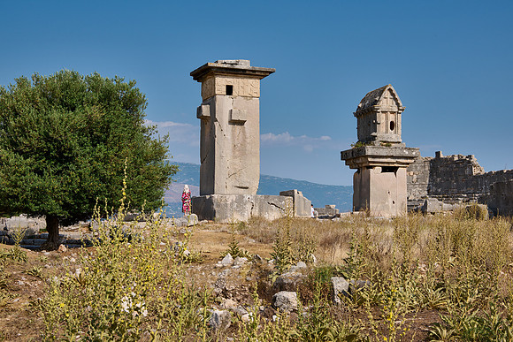 Sarcophagus and Harpy Pillar in ruins of ancient city Xanthos