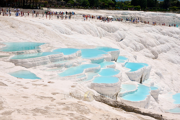 blue pools of Pamukkale travertine terraces
