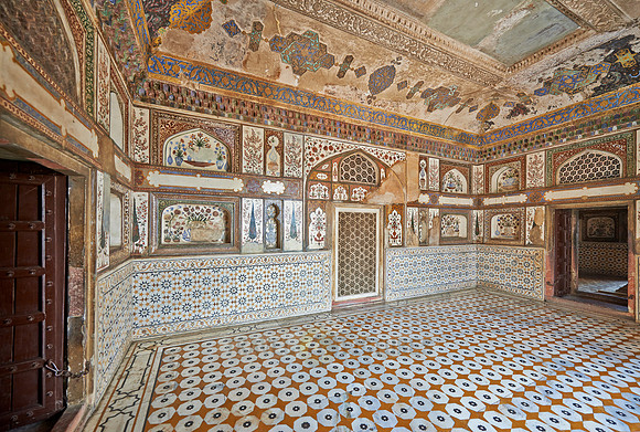 interior shot of brilliant decorated walls and ceiling