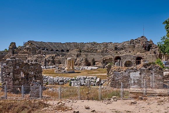 theatre and Tyche temple in ruins of the Roman city of Side