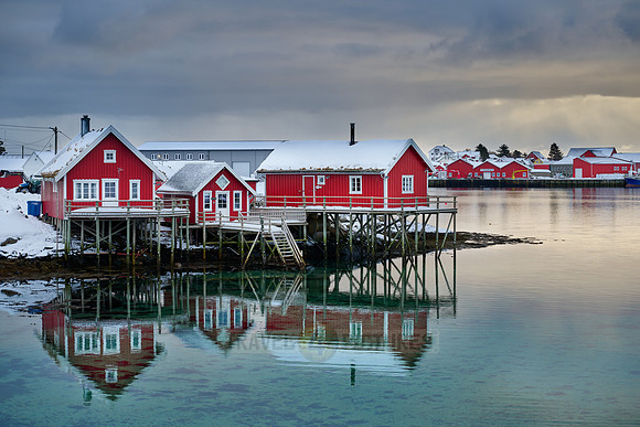 view of Reine at sunset, Lofoten