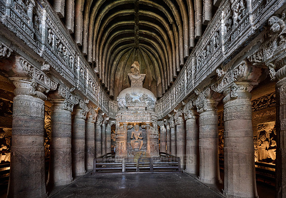 interior shot of Cave No. 26 of Ajanta caves