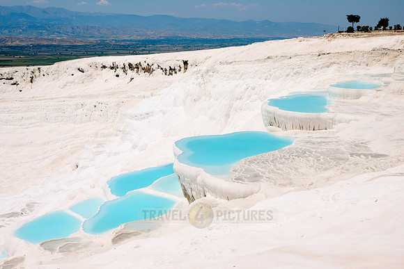 blue pools of Pamukkale travertine terraces