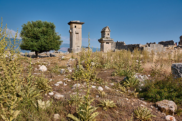 Sarcophagus and Harpy Pillar in ruins of ancient city Xanthos