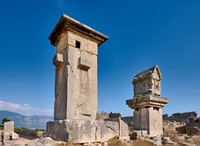 Sarcophagus and Harpy Pillar in ruins of ancient city Xanthos