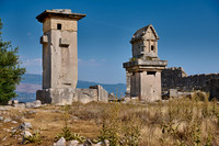 Sarcophagus and Harpy Pillar in ruins of ancient city Xanthos