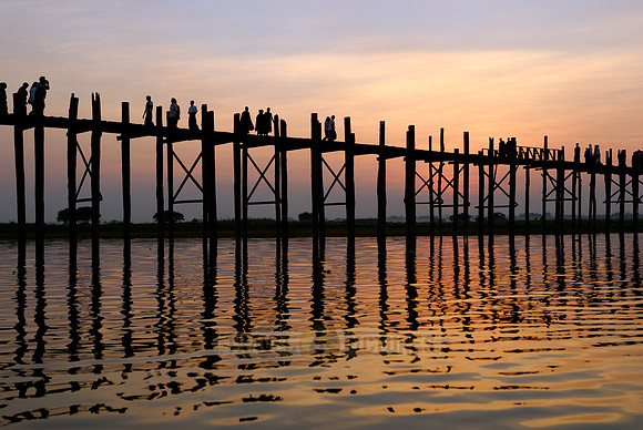 sunset over U Bein Bridge of Mandalay