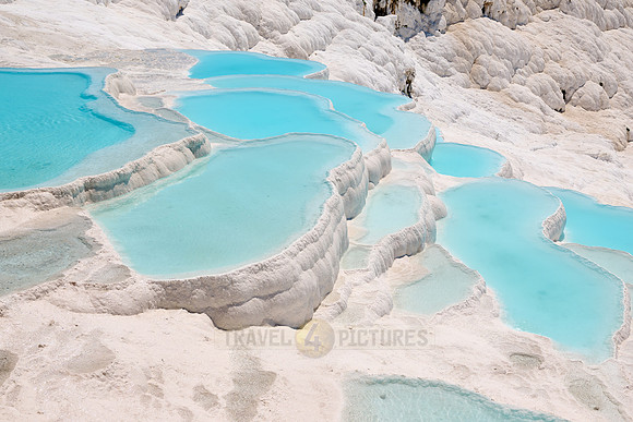 blue pools of Pamukkale travertine terraces