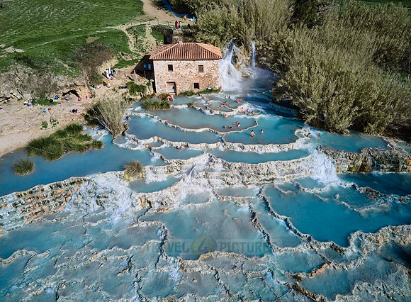 Aerial view of Cascate del Mulino di Saturnia