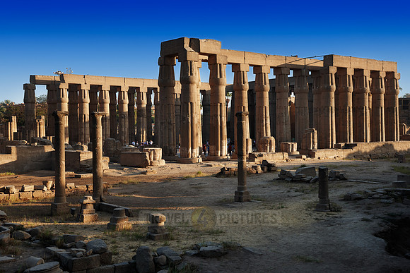 peristyle or Sun Court of Amenhotep III with closed papyrus columns