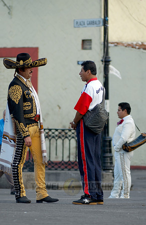 Mariachi musicians meet in the Plaza Garibaldi