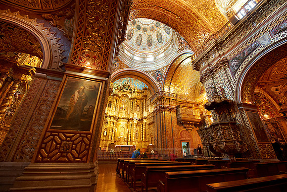 interior of golden designed Compania de jesus church