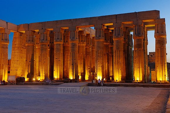 night shot of peristyle or Sun Court of Amenhotep III