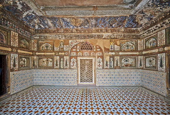 interior shot of brilliant decorated walls and ceiling