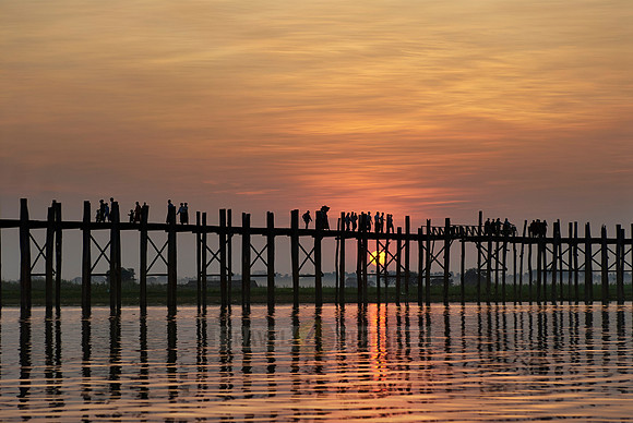 sunset over U Bein Bridge of Mandalay