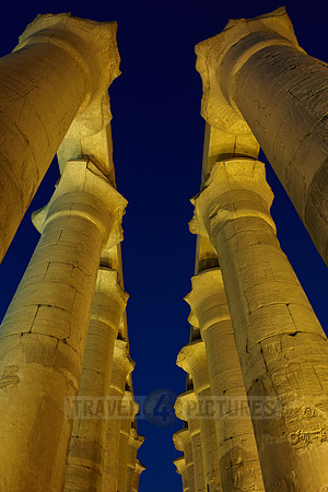 night shot of colonnade inside Temple of Luxor