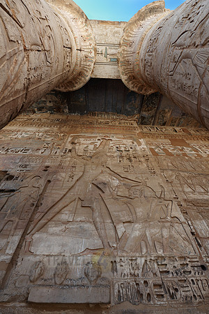 painted Columns and bas-relief in south colonnade
