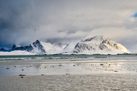 winter landscape with sea and mountains at Sandbotnen, Lofoten