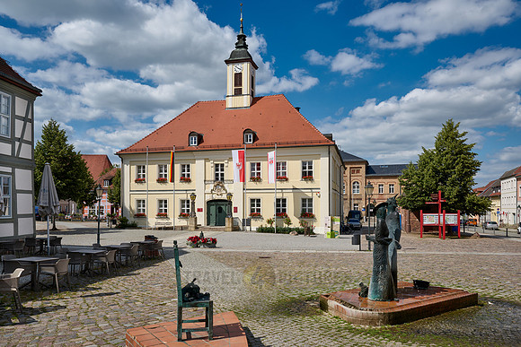 Fountain, Market Square and Historic Town Hall of Angermuende