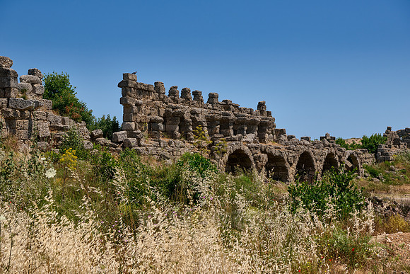 inland city wall in ruins of the Roman city of Side
