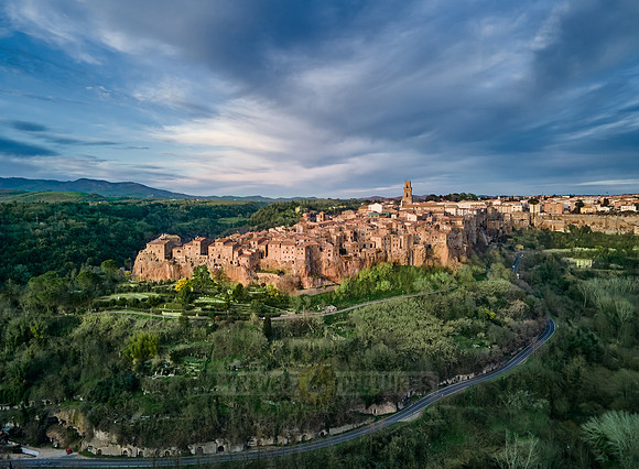 drone shot of medieval town Pitigliano