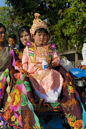 colourful procession because of children starting a monks live
