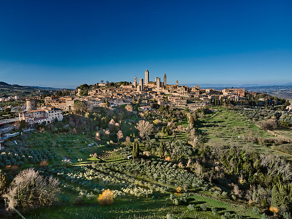 drone shot of medieval town San Gimignano
