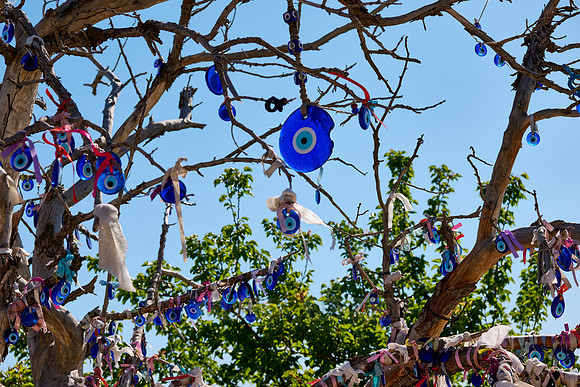Nazar amulets or blue eyes on a tree