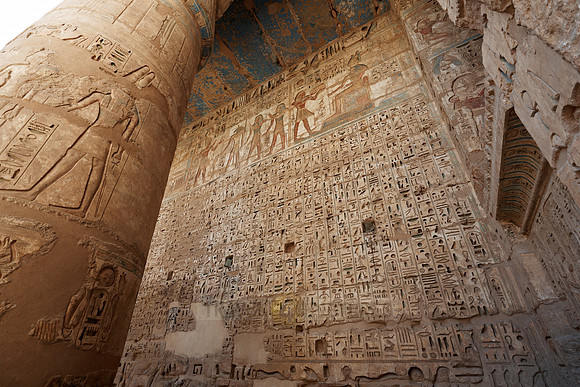 colorful columns and bas-relief of western colonnade inside second yard